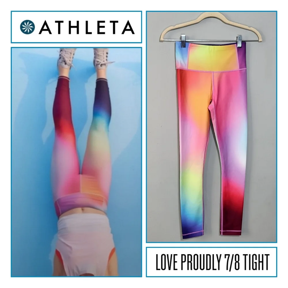 NWOT ATHLETA Size XXS Love Proudly 7/8 Leggings Rainbow Ombre Yoga Pilates